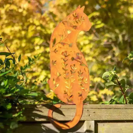 Rustic Rusty Cat Garden Silhouette - Wall / Fence Mounted - The Farthing