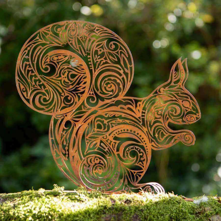 Rustic Rusty Squirrel Garden Silhouette - Wall / Fence Mounted - The Farthing
