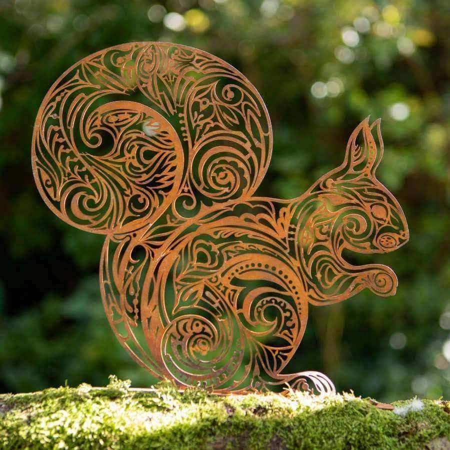 Rustic Rusty Squirrel Garden Silhouette - Wall / Fence Mounted - The Farthing