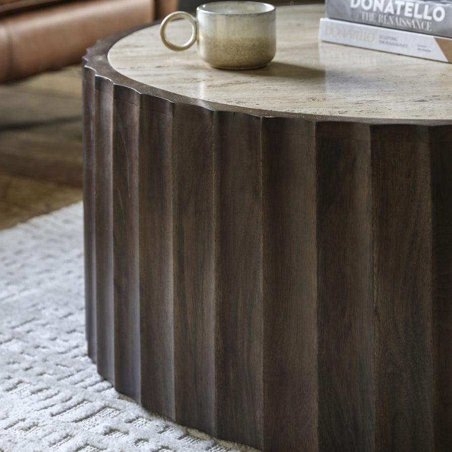 Scalloped Edge Wooden Drum Coffee Table - The Farthing