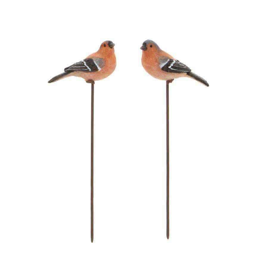 Set of 2 Decorative Chaffinch Birds Garden Stakes - The Farthing