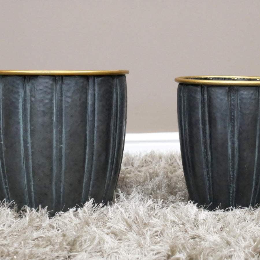 Set of 2 Metal Planters with Gold Rim - The Farthing