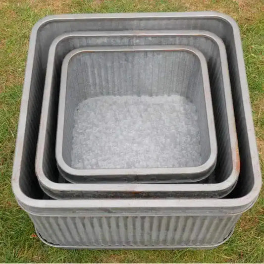 Set of 3 Distressed Square Ribbed Planters - The Farthing