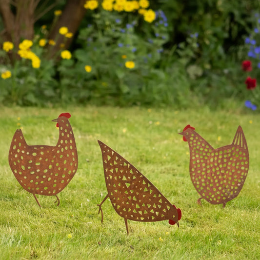 Set of Three Rusty Hen Garden Silhouettes - The Farthing