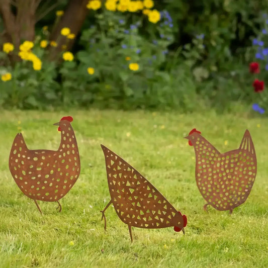 Set of Three Rusty Hen Garden Silhouettes - The Farthing