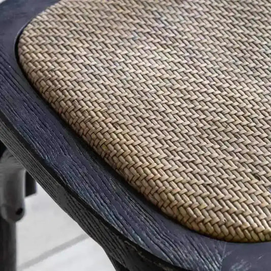 Set of Two Cross Back Black Dining Chairs- Rattan Tops - The Farthing