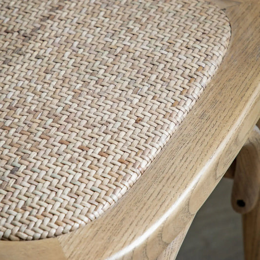 Set of Two Cross Back Oak Dining Chairs- Rattan Tops - The Farthing