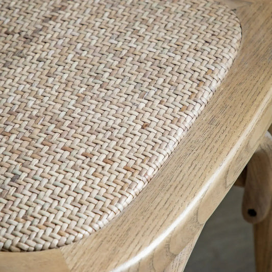 Set of Two Cross Back Oak Dining Chairs- Rattan Tops - The Farthing