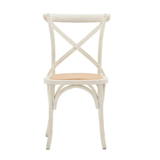 Set of Two Cross Back White Dining Chairs- Rattan Tops - The Farthing