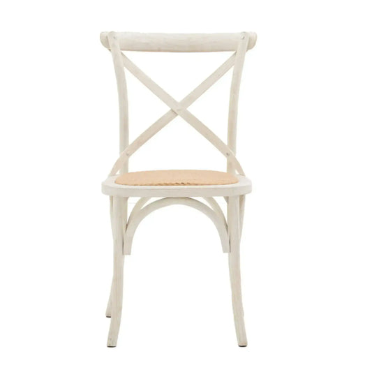 Set of Two Cross Back White Dining Chairs- Rattan Tops - The Farthing