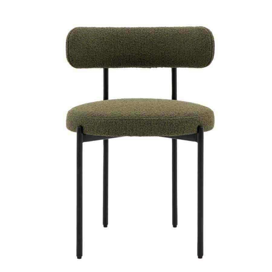 Set of Two Curved Back Green Fabric Dining Chairs - The Farthing