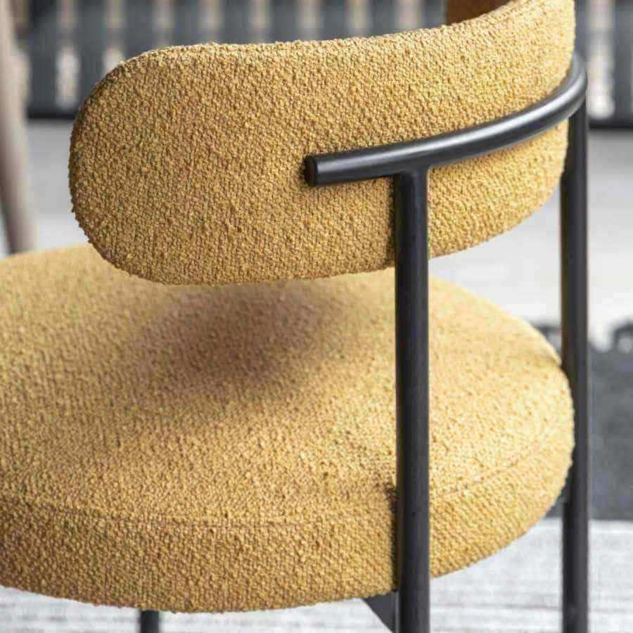 Set of Two Curved Back Ochre Fabric Dining Chairs - The Farthing