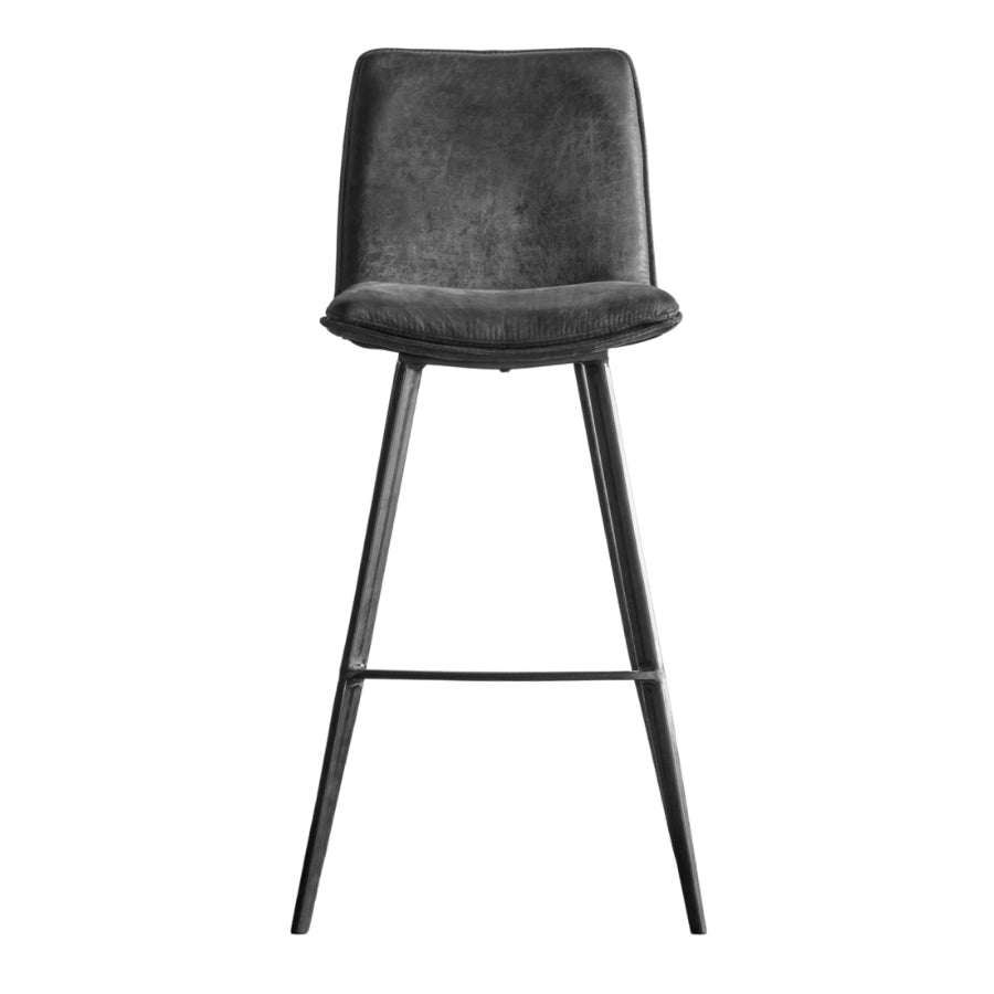 Set of Two Dark Faux Leather Bar Stools - The Farthing