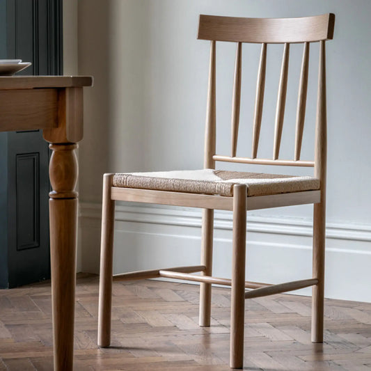 Set of Two Oak Woven Top Dining Chairs - The Farthing