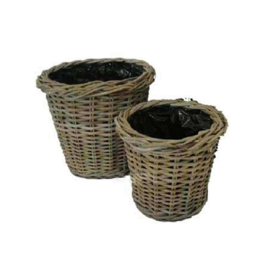 Set of Two Rattan Plant Pots with Liner - The Farthing