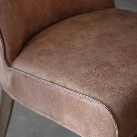 Set of Two Tan Leather Dining Chairs - The Farthing