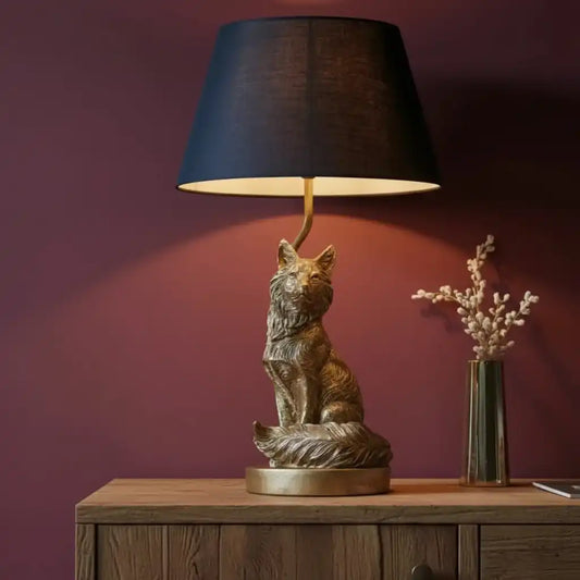 Sitting Golden Fox Table Light with Shade - The Farthing