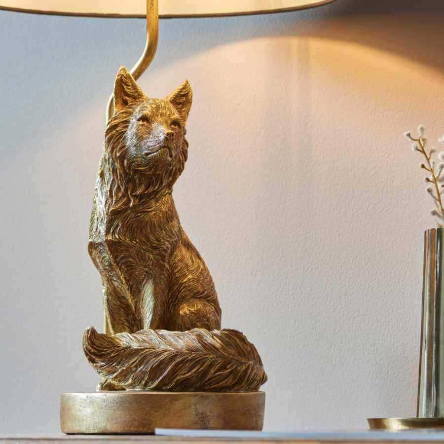 Sitting Golden Fox Table Light with Shade - The Farthing