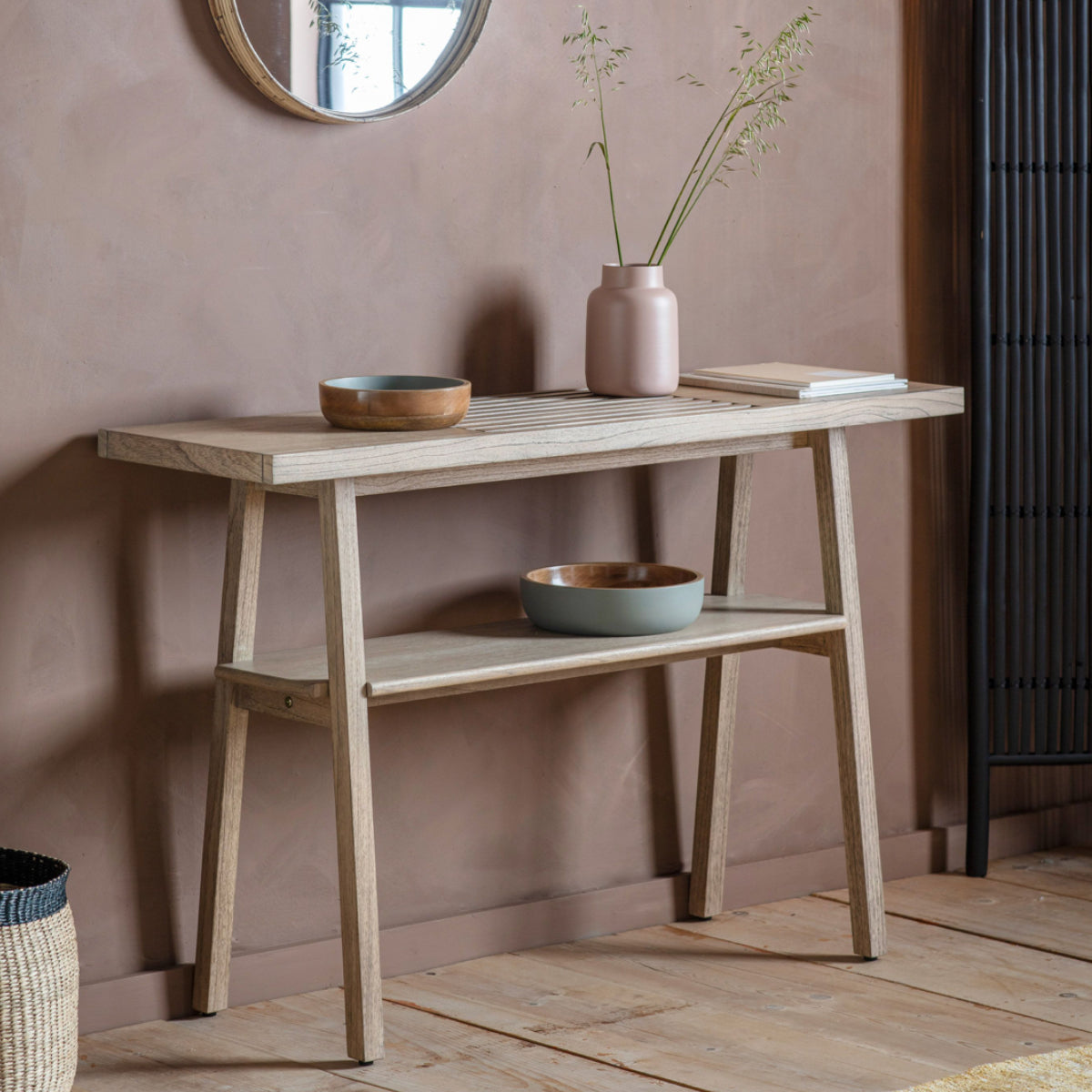 Slatted Top Wooden Console Table - The Farthing
