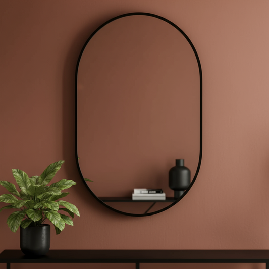 Slim Black Frame Oval Wall Mirror