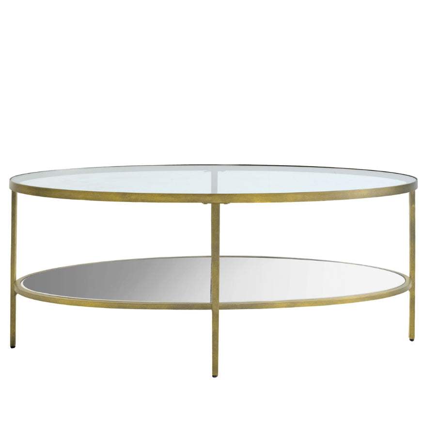 Soft Gold Oval Metal and Glass Coffee Table - The Farthing