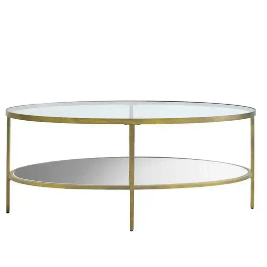 Soft Gold Oval Metal and Glass Coffee Table - The Farthing