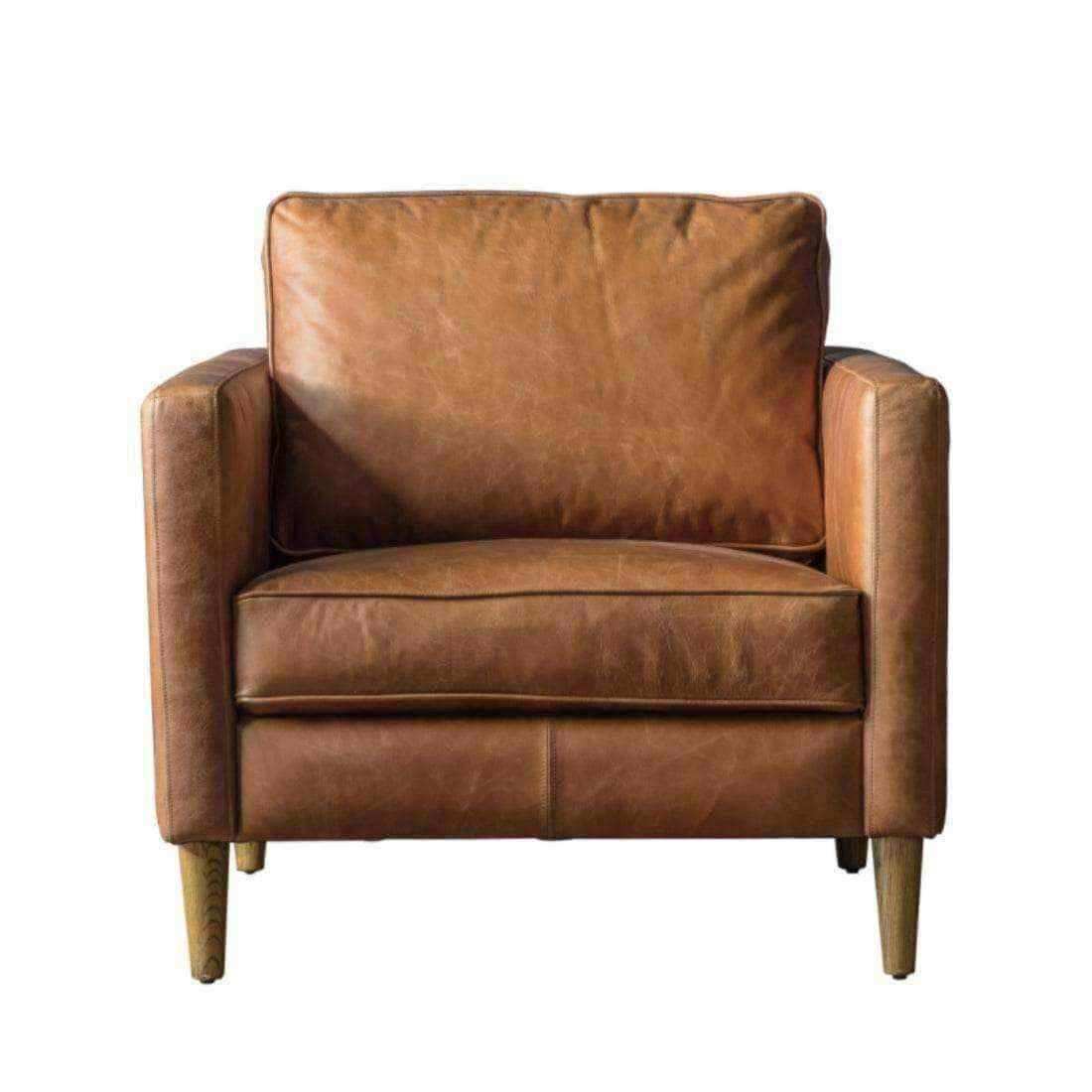Stylish Vintage Brown Leather Armchair - The Farthing