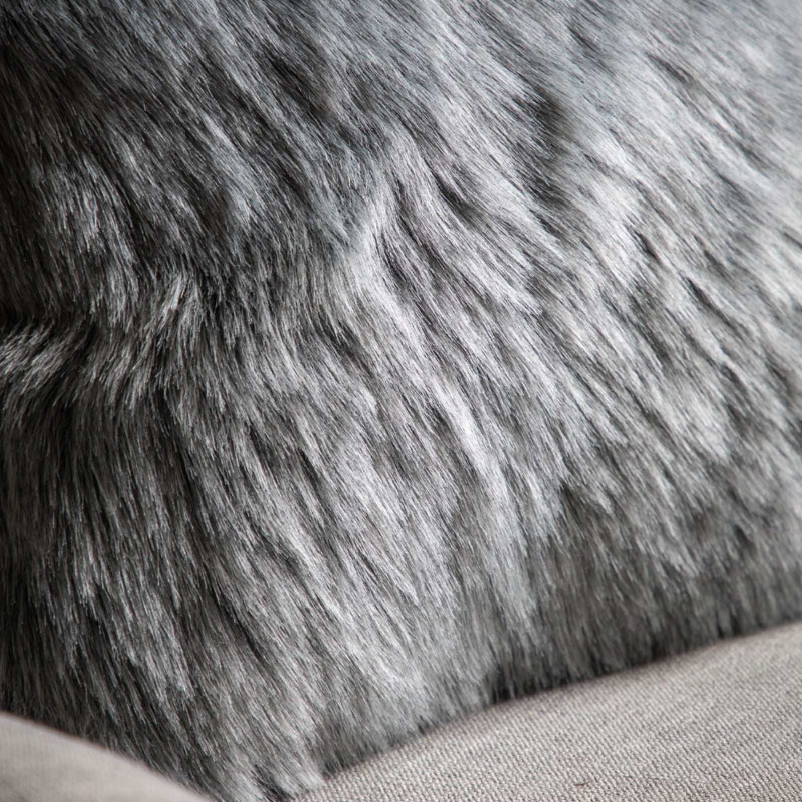 Super Soft Grey Faux Fur Cushion Cover - The Farthing