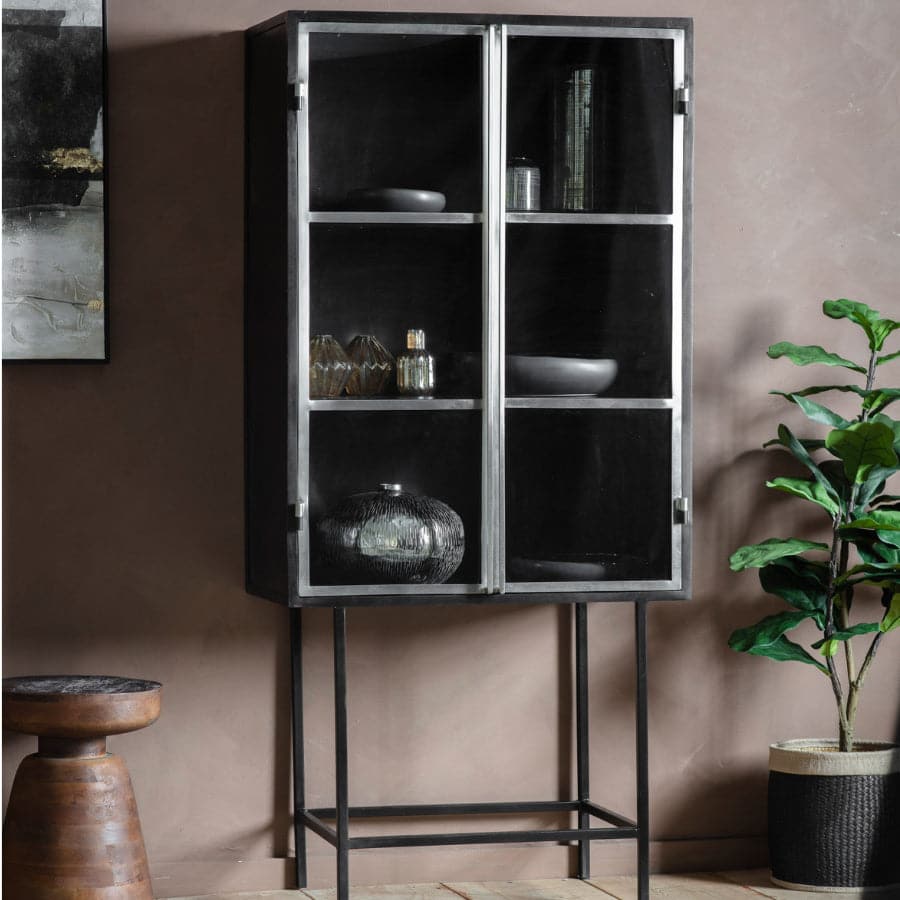Tall Industrial Glazed Fronted Drinks Cabinet - The Farthing
