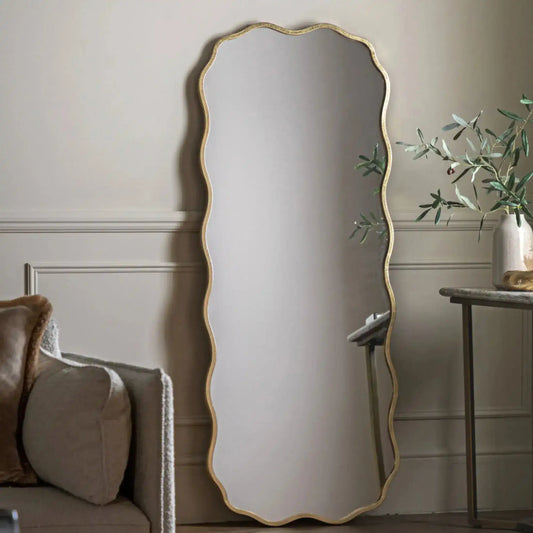 Tall Rustic Gold Wavy Edge Leaner Mirror - The Farthing