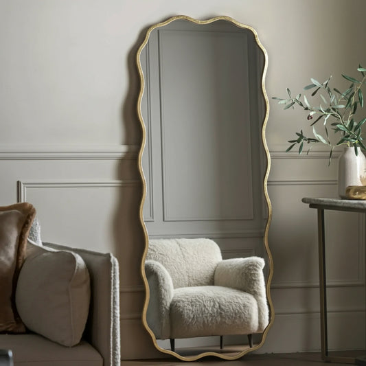Tall Rustic Gold Wavy Edge Leaner Mirror - The Farthing