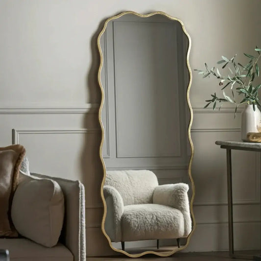 Tall Rustic Gold Wavy Edge Leaner Mirror - The Farthing
