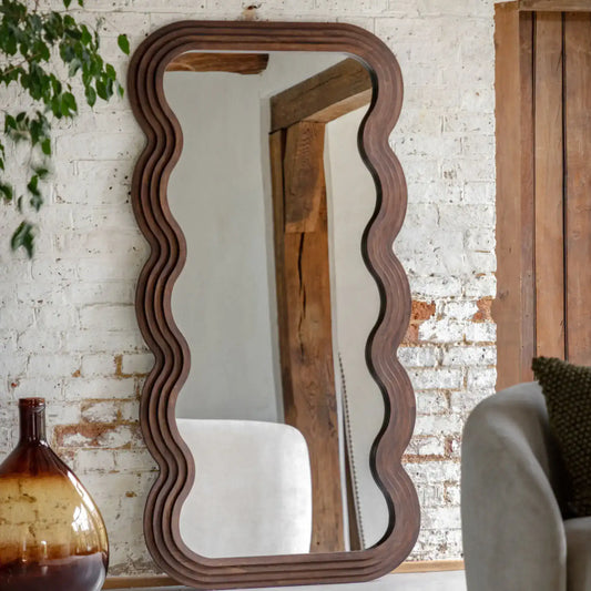 Tall Wooden Wavy Edge Leaner Mirror - The Farthing
