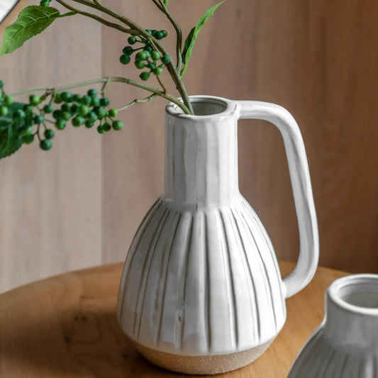 Textured Strips Handled Vase - The Farthing