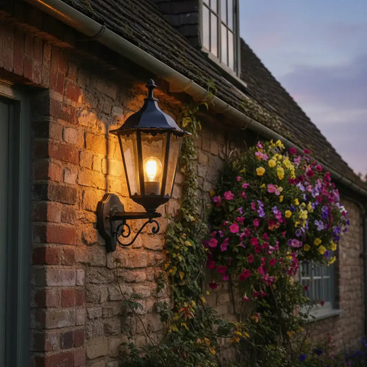 Traditional Exterior Mounted Black Metal and Glass Wall Light - The Farthing