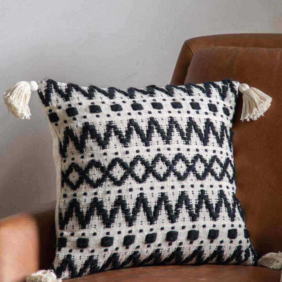 Tufted Black & Cream Aztec Cushion - The Farthing