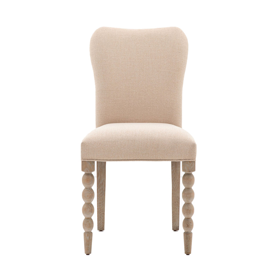 Two Beaded Edge Oak Dining Chairs with Padded Fabric Top - The Farthing