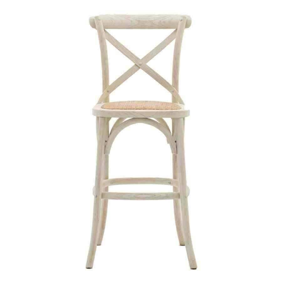 Two Cross Back Weathered White Counter Stools - The Farthing