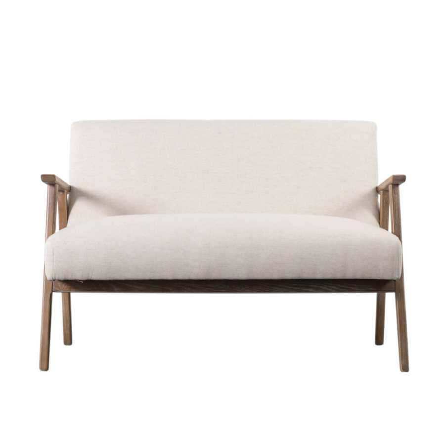 Two Seater Relaxed Natural Linen and Wood Armchair - The Farthing