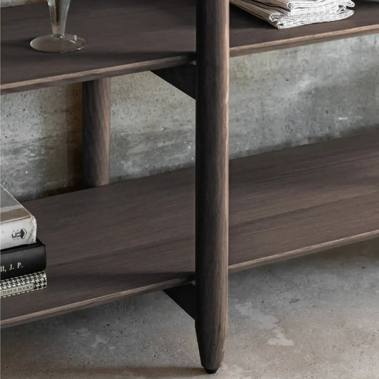 Visby Dark Stained Oak Open Display Wide Shelving Unit - The Farthing