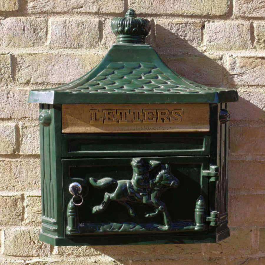 Wall Mounted Green Aluminium Horse Post Box - The Farthing