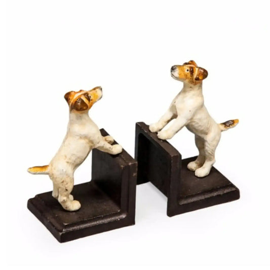 Dog-shaped bookends on a white background