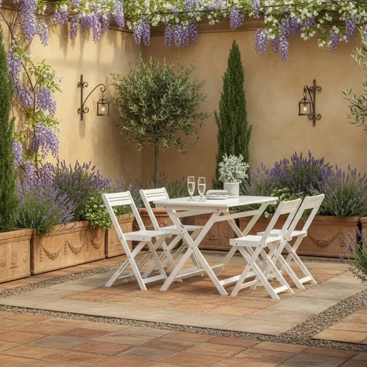 White Foldaway 4 Seater Garden Dining Set
