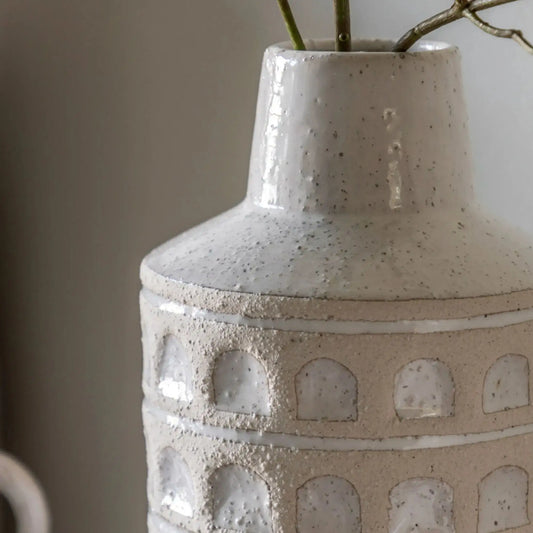 White Textured Finish Inca Vase - The Farthing