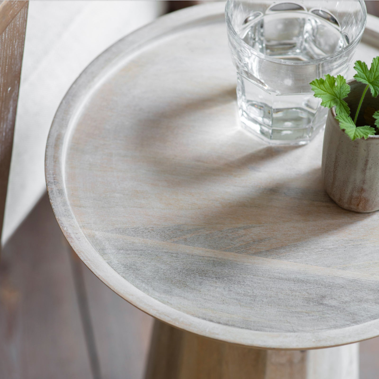 Whitewash Mango Wood Round Side Table - The Farthing
