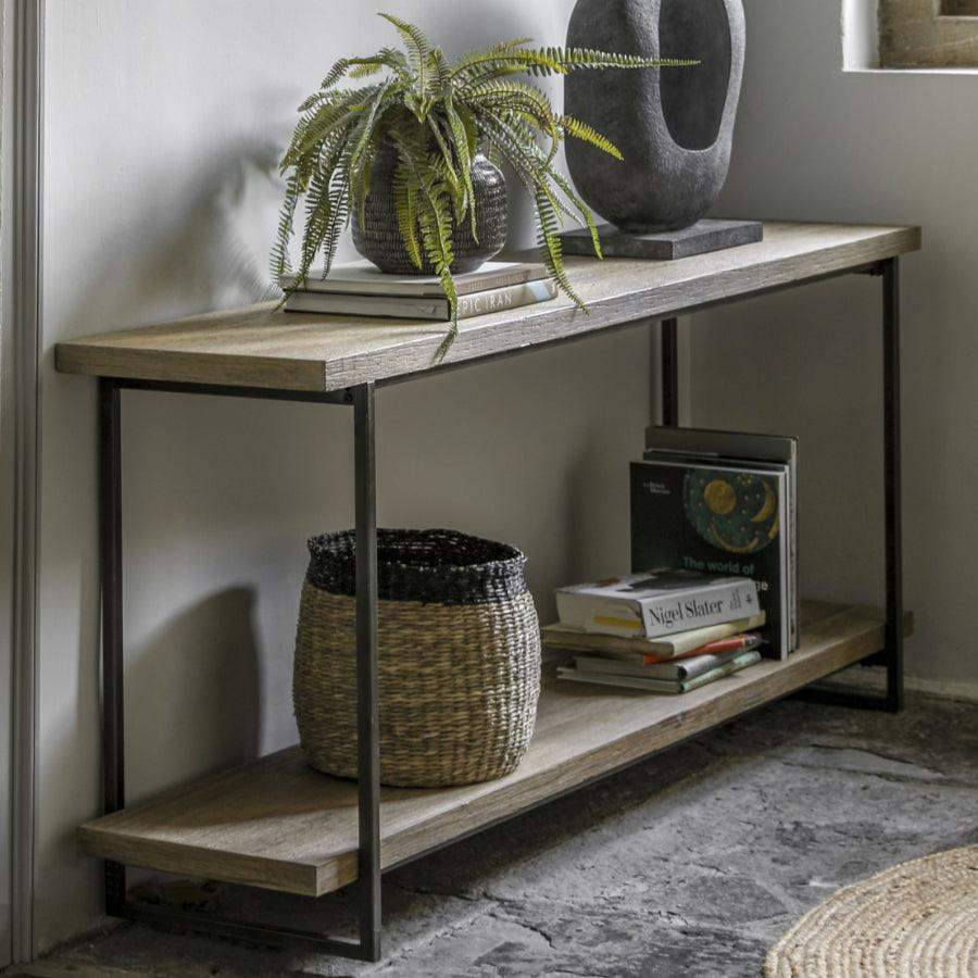 Wood and Metal 2 Tier Console Shelf Table - The Farthing