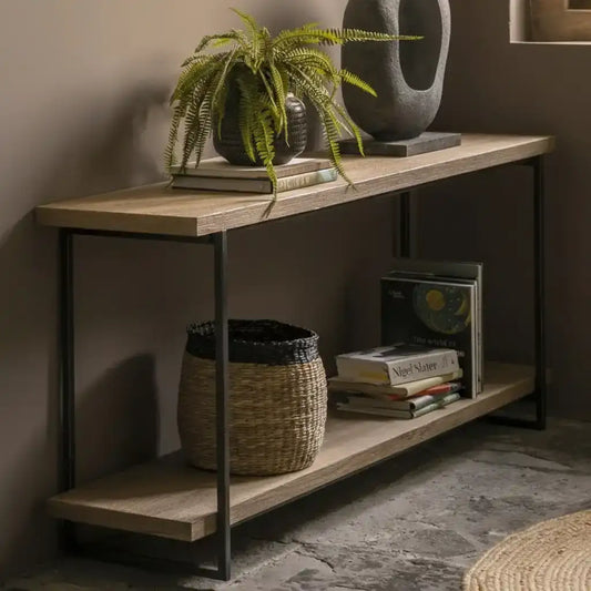 Wood and Metal 2 Tier Console Shelf Table - The Farthing