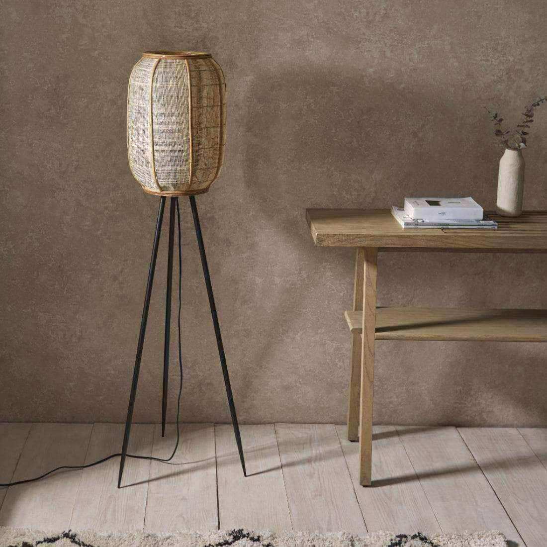 Wood and Natural Linen Floor Lamp - The Farthing