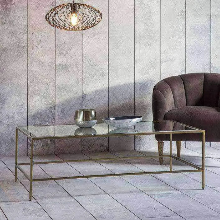 Antiqued Bronze Metal and Glass Coffee Table - The Farthing