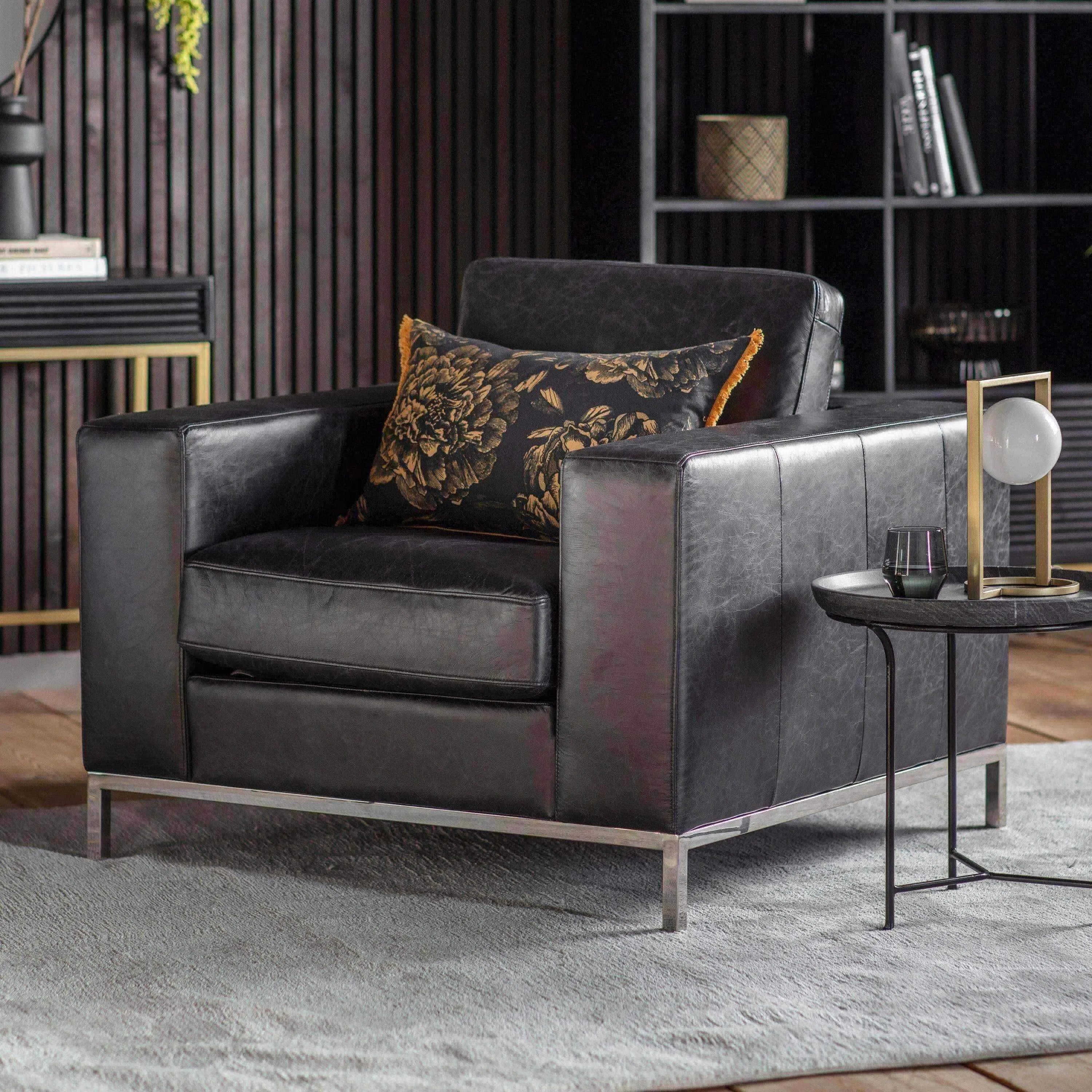 Black Leather Alpo Armchair - The Farthing